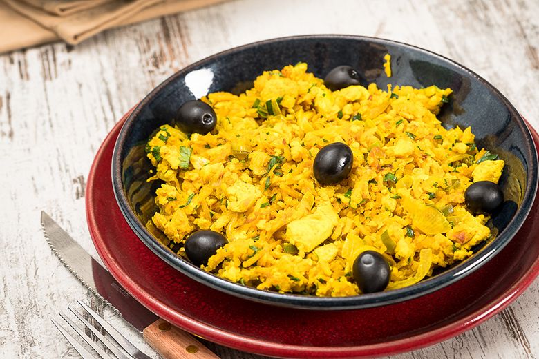 Tofu com alho francês à Brás